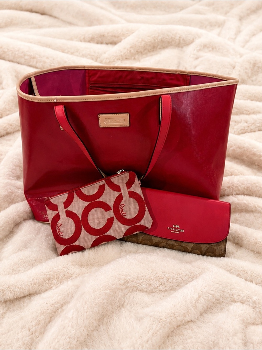 Coach Park Metro Tote Red Leather Large Tote + Matching Accessories